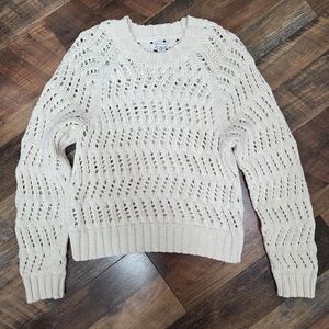 American Eagle White Cream Chunky Open Knit Sweater, Size Small